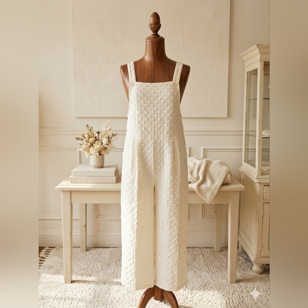 Rosa Clothing Textured Cream Oversized Overalls 🌿